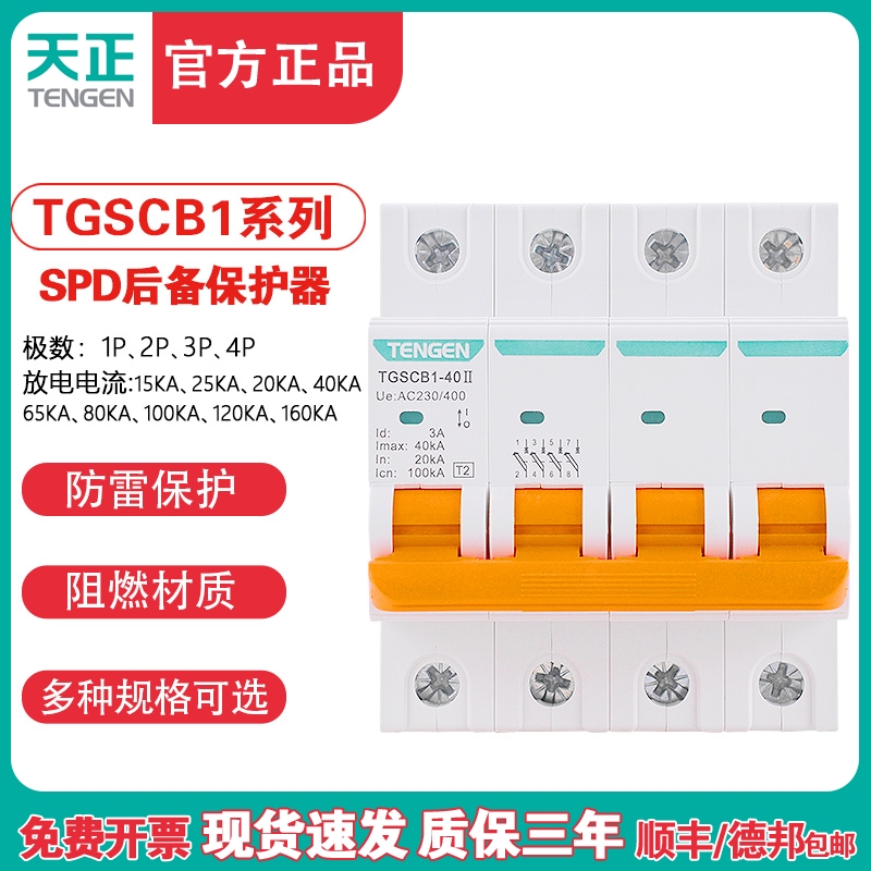 TENGEN天正TGSCB1电涌浪涌后备保护器SPD防避雷器4P前端分断开关