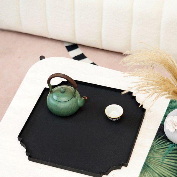 新中式黑色几何磨砂金属托盘禅意茶室茶盘桌面装饰收纳盘家居摆件