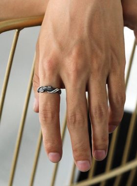 手工打造《浮木》戒指男女款复古风做旧指环开口可调节个性尾戒男