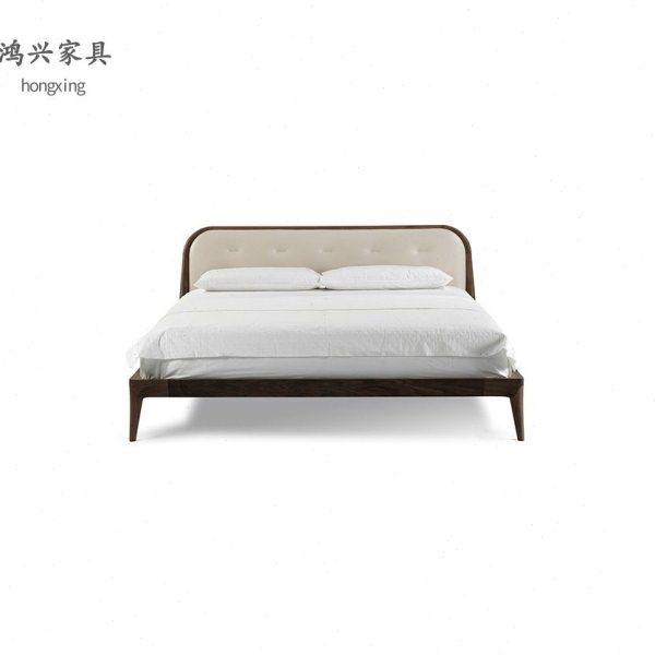 传世实木床黑胡桃木婚床真皮床简约现代主卧双人床实木框架结构