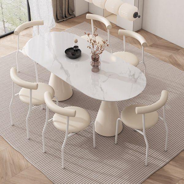 白色岩板餐桌椅组合北欧轻奢现代简约家用小户型法式奶油风圣杯桌