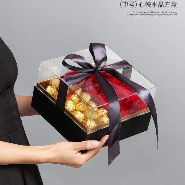 亚克力透明全景方形花盒鲜花礼盒花艺包装盒插花盒玫瑰花盒