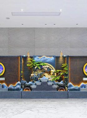 双面水幕墙流水屏风室内玄关隔断造景公司庭院假山喷泉循环水摆件