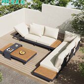 户外沙发柚木铝合金茶台庭院休闲别墅酒店转角防腐木组合露天家具