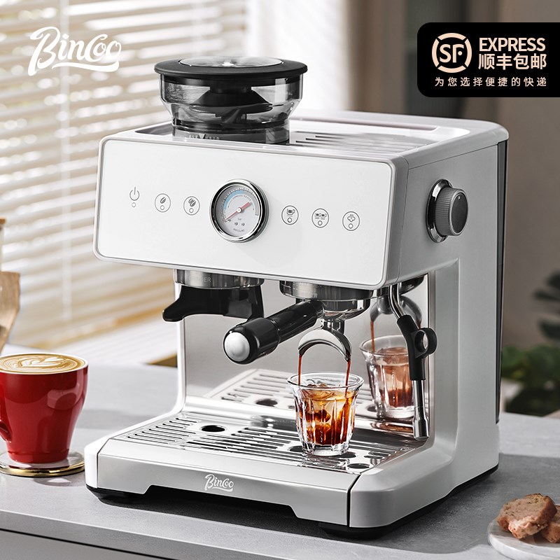 Bincoo意式浓缩咖啡机双锅炉打奶泡商用小型家用半U自动研磨一体