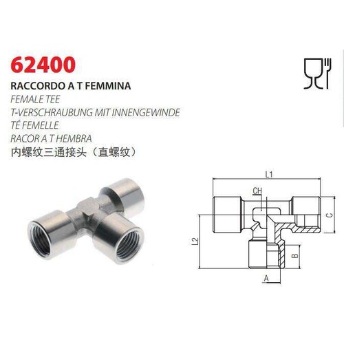 意大利安耐AIGNEP 不锈钢 内直螺纹三通接头 62400 替代乐可利SMC