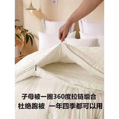 蚕丝被子母被二合一拉链款四季通用被芯桑蚕丝春秋被双人加厚冬被