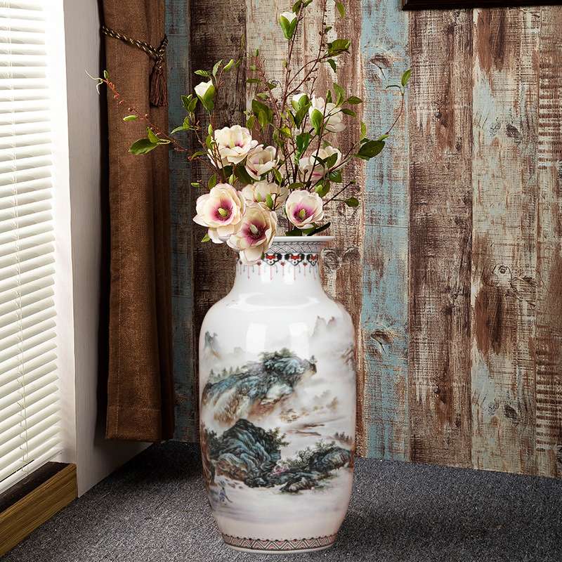 现代简约山水陶瓷欧式大花瓶景德镇陶瓷落地客厅家居干花大厅摆件