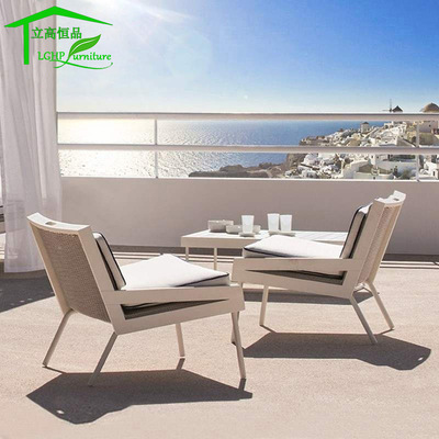 户外沙发庭院阳台休闲单人藤椅室外露台防水防晒柚木茶几藤编家具