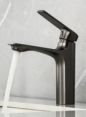 厂家铜枪灰面盆龙拉丝KKZ金冷热卫柜生孔间头浴室洗手盆单水龙头