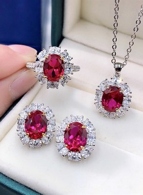 珠宝 2023新p款红锆石镶钻925银项链欧美风时尚百搭气质女款