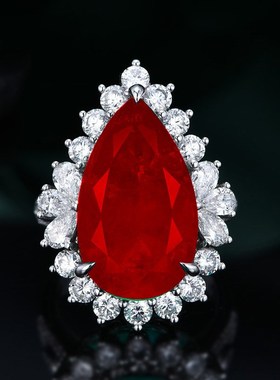 新款c欧美跨境热卖镶嵌微镶水滴梨形合成祖母绿活口订婚戒指