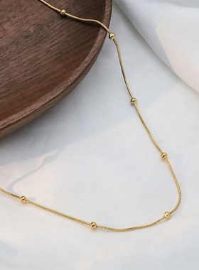 欧美热销ins风钛钢锁骨链女高级感轻奢18k金间珠蛇W骨链项链饰品