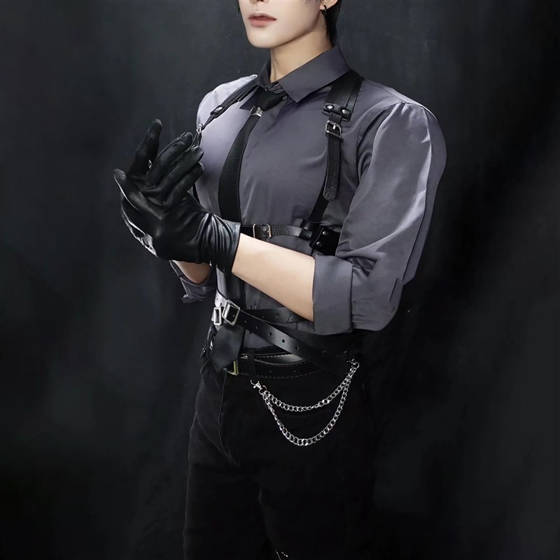 跨境亚马g逊热卖男士皮革束缚背带装饰腰带胸带cos吊裤带