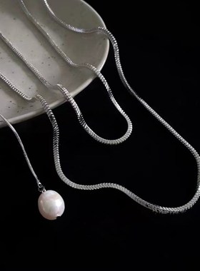 轻奢高级冷淡风珍珠流苏长款蛇骨链G简约小众设计多种戴法项链