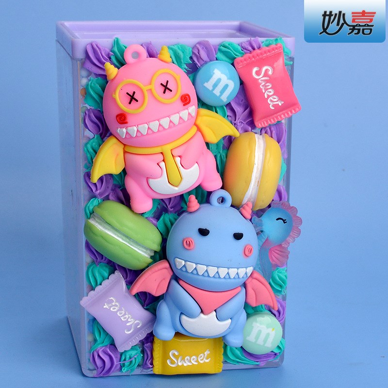 儿童手工制作diys益智萌宠笔筒制作文具奶油胶粘贴手工笔筒