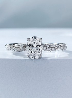 隆隆金珠宝 e新款5*7鸽子蛋钻戒求订婚S925银戒指女礼物高碳钻戒