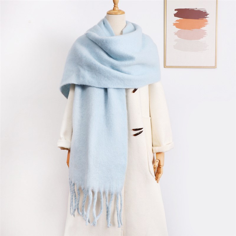 新款B绿海马毛围巾女冬季百搭高D级穿纯色搭空调披肩女欧美潮