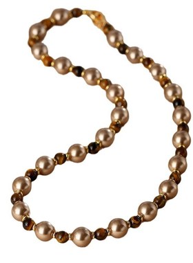 美拉德高级感虎眼石珍珠项链长款毛衣链小M众女秋冬串珠金属扣颈