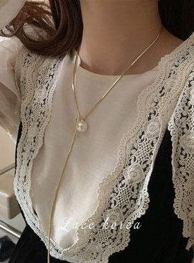 长款蛇链a可抽拉珍珠水滴项链简约感可抽拉项链气质网红毛衣链