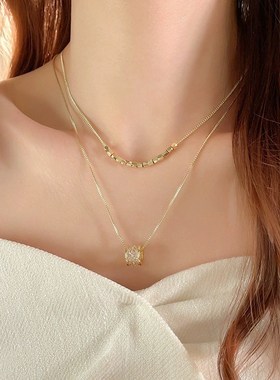 锆石双层小蛮腰项链女2024年新款简约高级感轻奢小W众毛衣链时尚