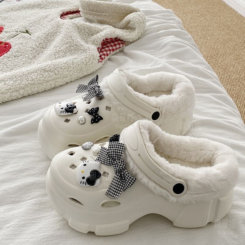 增高洞洞棉鞋女冬季EVA防滑不臭家居加绒可O爱保暖棉拖鞋学生宿舍
