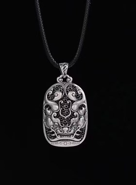 复古镀s990银k镂空貔貅男士项链个性霸气嘻哈泰银国潮做旧吊坠挂