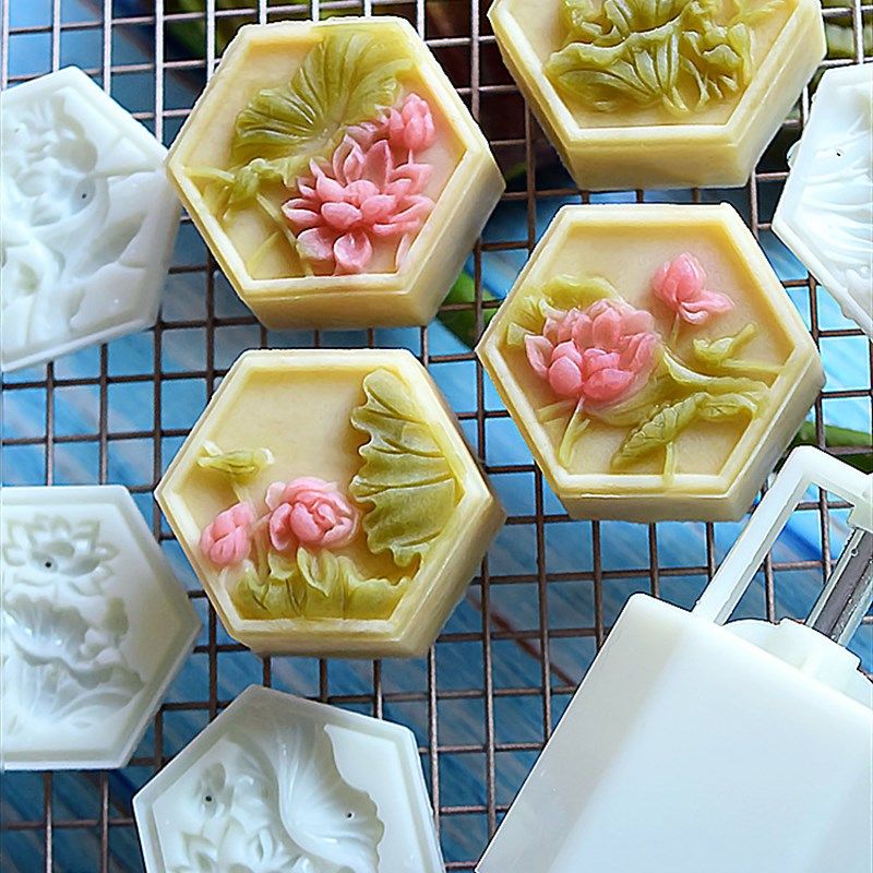 月饼模具家用莲花荷叶压花不粘50g立体冰皮月饼磨具 月饼模型印具