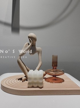 现代简欧INS样板房间摆件组合 售楼处客厅玄关全案装饰品托盘烛台