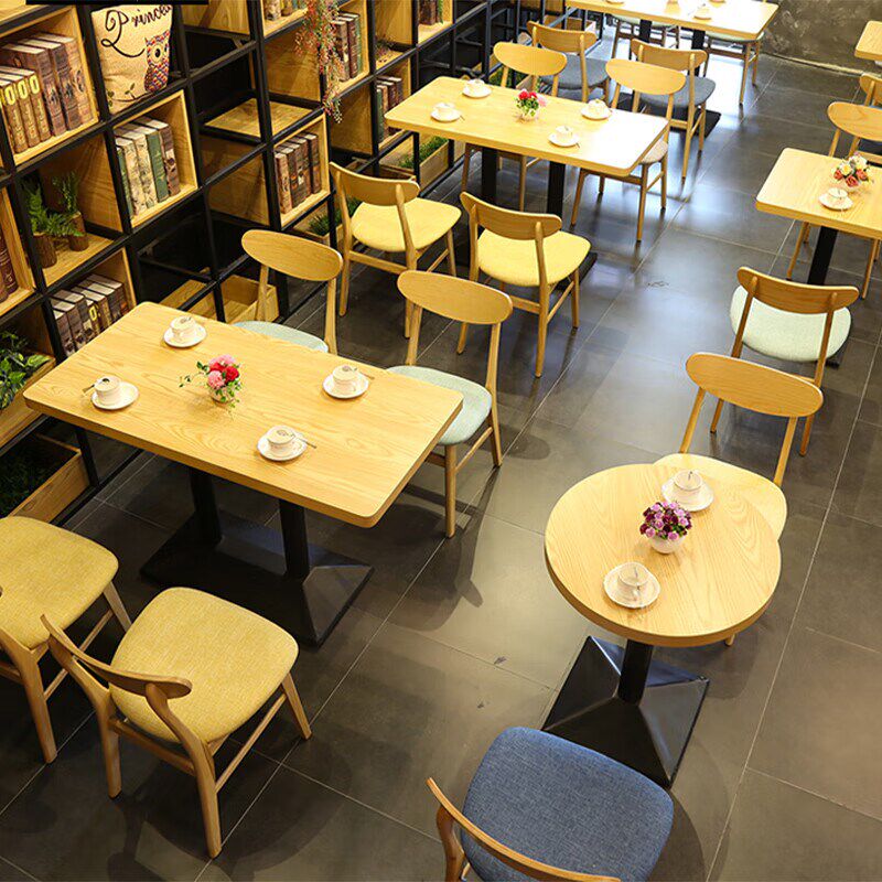 简约奶茶店桌椅餐厅咖啡厅汉堡店甜品小吃店餐饮家具组合一桌二椅
