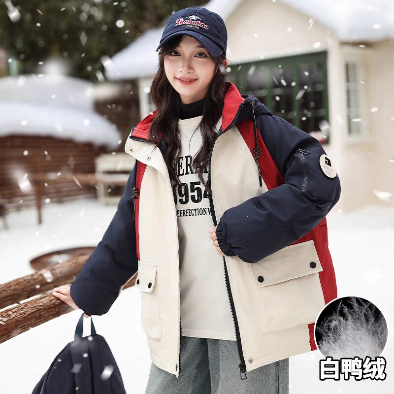 奥莱男女童羽绒服秋冬季2026新款白鸭绒时尚拼色加厚保暖冬冲锋衣