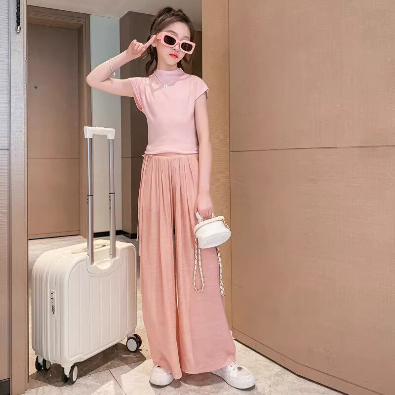 女童夏季时尚薄款阔腿裤两件套