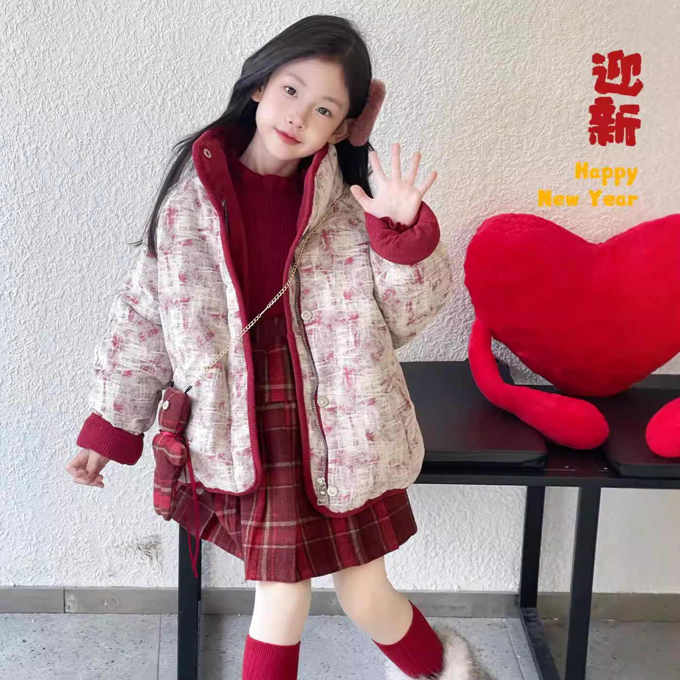 奥莱儿童羽绒服女童秋冬季短款加厚新年红色外套儿童洋气拜年服潮