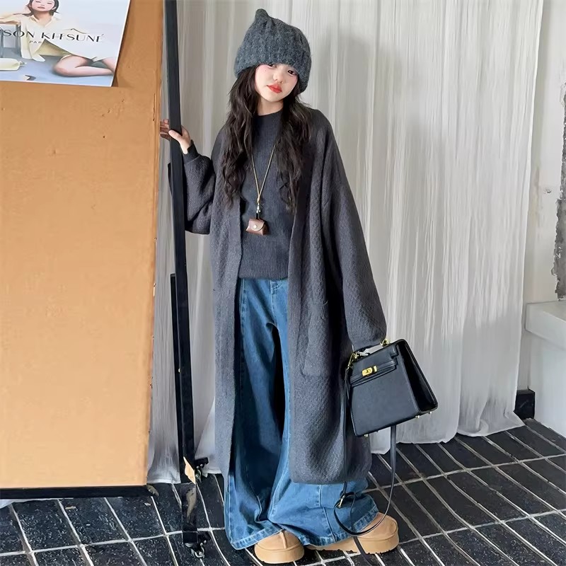 女童针织外套毛衣牛仔裤两件套潮