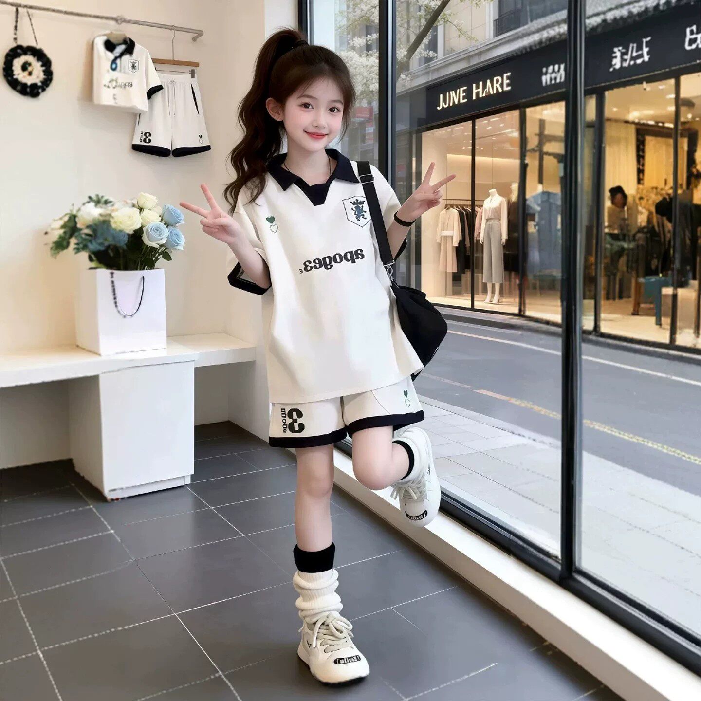 奥莱男女童运动套装夏学院风2026时尚新款儿童洋气短袖短裤两件套