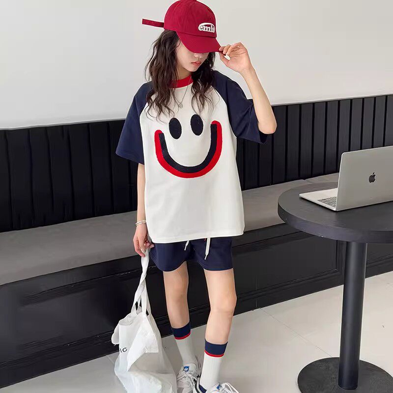 奥莱女童夏季运动套装2026新款夏装宽松薄款超好看印花短袖两件套
