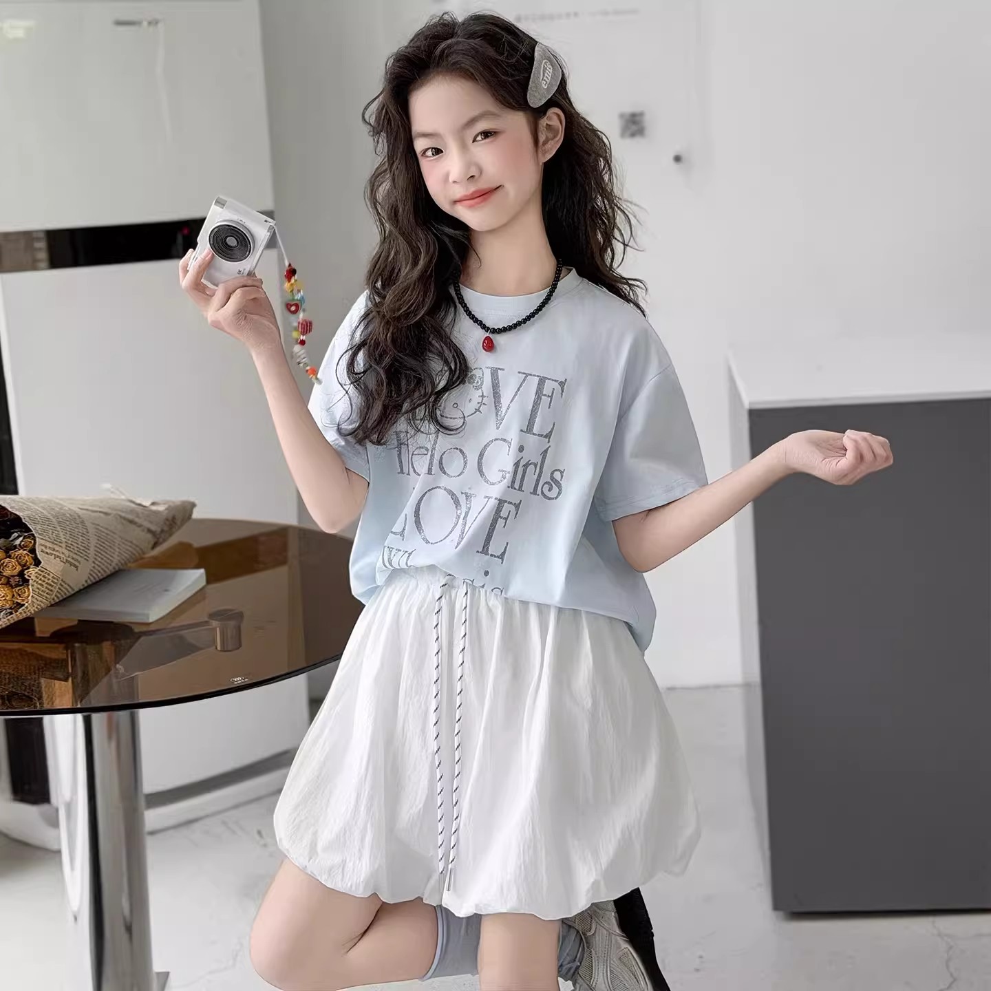 女童夏季新款休闲短袖短裤两件套