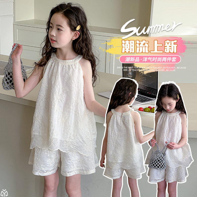 奥莱女童夏季套装2026新款中大童网红时髦网纱洋气薄款背心两件套