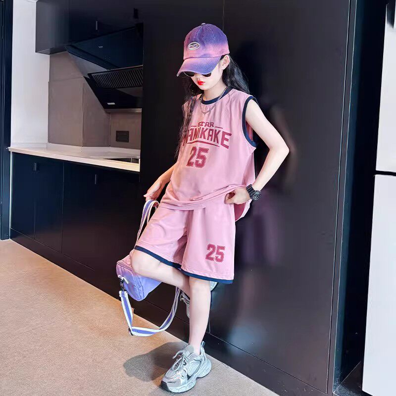 奥莱女童夏季运动套装2026新款中大童背心短裤速干篮球服两件套潮