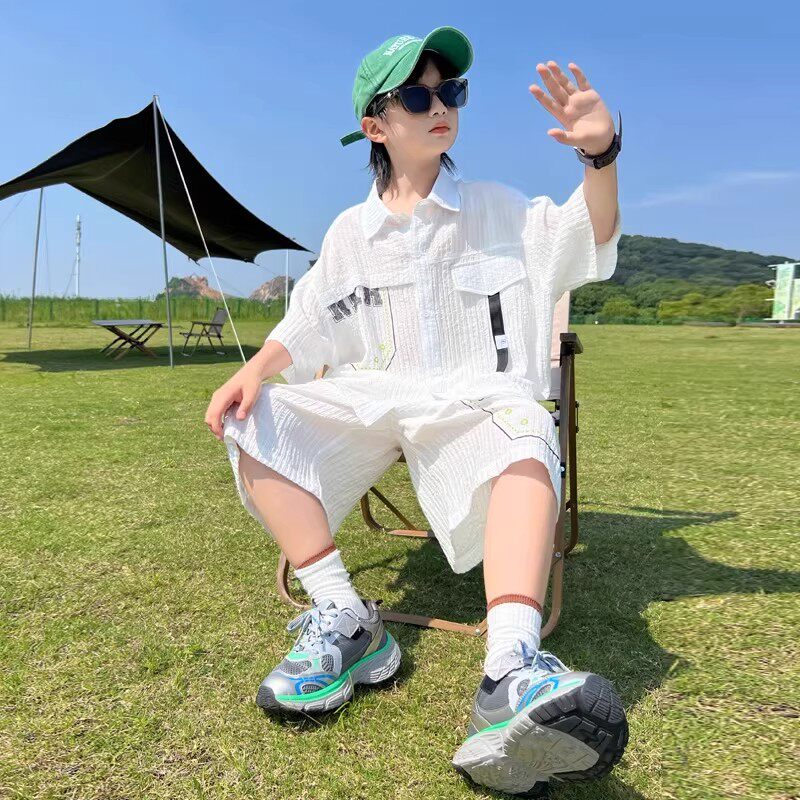 男童夏季薄款短袖衬衫两件套