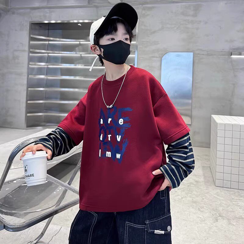 奥莱男童假两件卫衣2026秋冬时尚新款洋气潮流中大童休闲百搭上衣