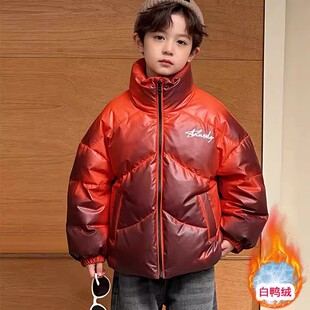 奥莱男童羽绒服冬装白鸭绒外套2026年时尚新款温变保暖三防面包服