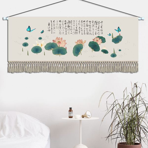 新中式荷花挂毯布艺卧室客厅装饰画背景墙挂画餐厅壁画酒店挂布画图片