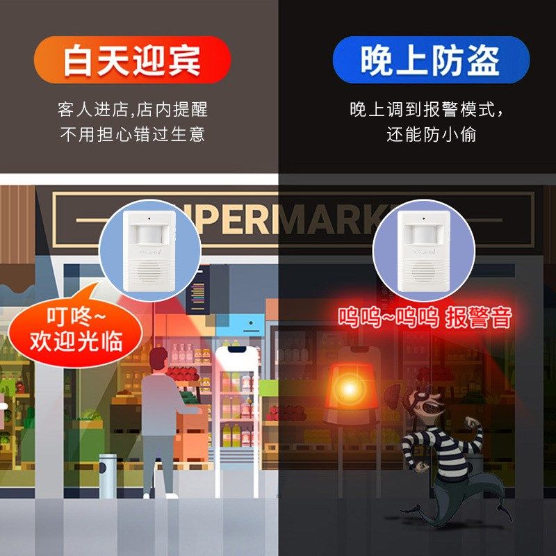 店铺欢迎光临迎宾器无线警报器语音提示器叮咚门铃红外人体感应器