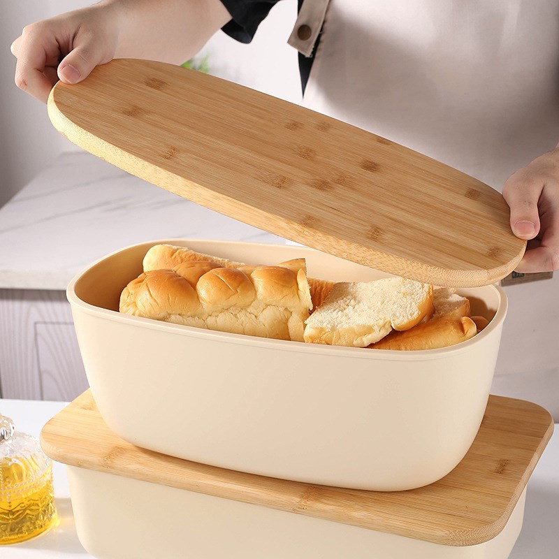 家用面包盒带竹盖面包吐司糕点存储盒户外塑料收纳盒方形