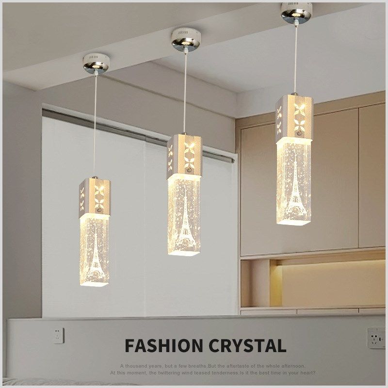 创意轻奢餐厅现代简约三头饭厅吧台餐桌单头金色气泡柱水晶小吊灯