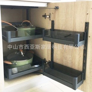 地柜用晶钻联动地柜拉篮 开门式储物拉篮 钢化玻璃拉篮 大空间储