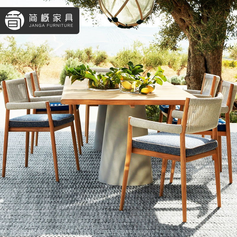 户外休闲桌椅东南亚风格柚木餐厅庭院露天花园阳光房实木室外家具