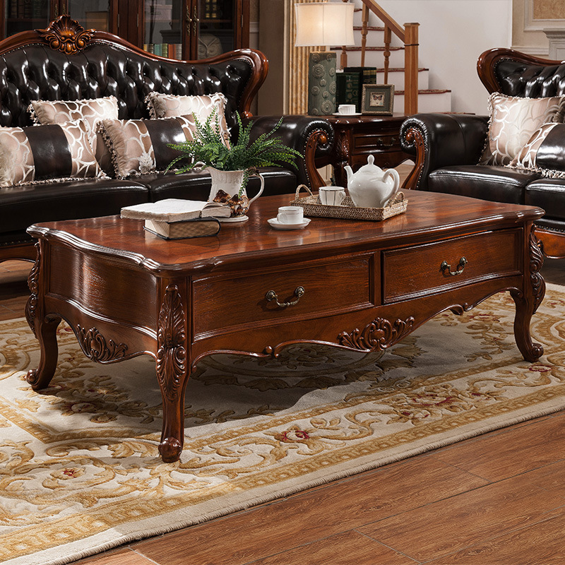瑞福祥美式实木茶几1.5米客厅储物长方形茶桌复古欧式1.3米茶几