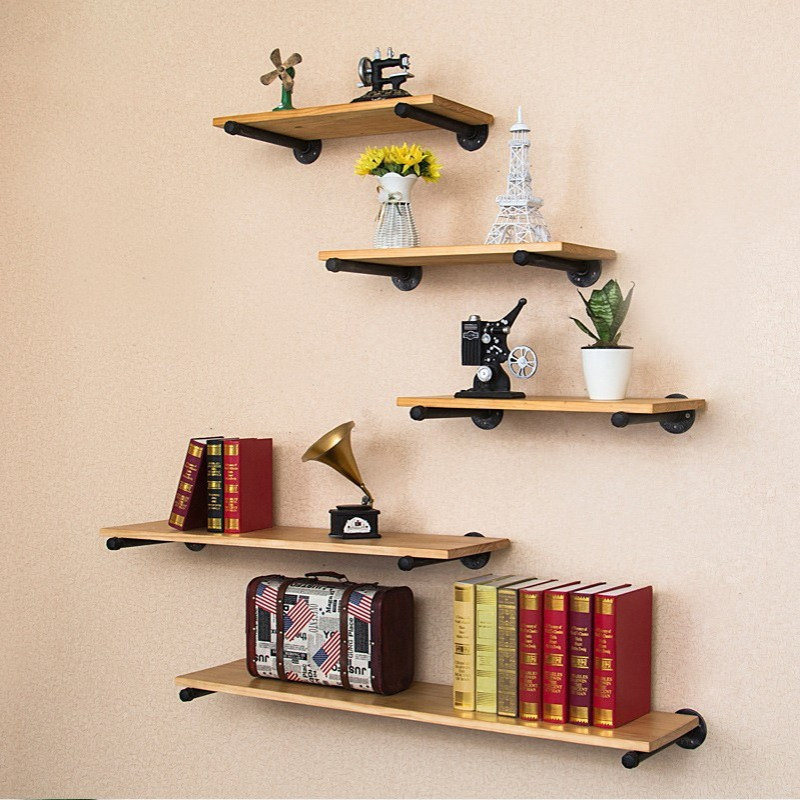 厂家批发美式实木一字隔板墙上置物架简约客厅多功能墙面挂墙书架